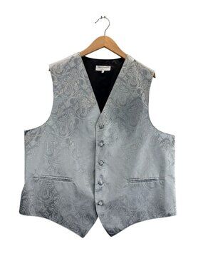 Mens Vest Silver Brocade Jacquard Paisley XL by Vesuvio Napoli Waistcoat Formal